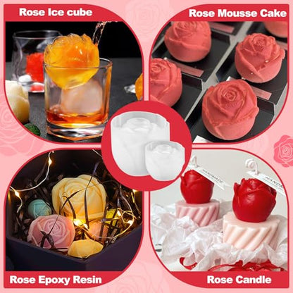 Rose Candles Molds, Set of 2 Large Small 3D Rose Flower Molds - color: 2pcs Rose Flower Molds