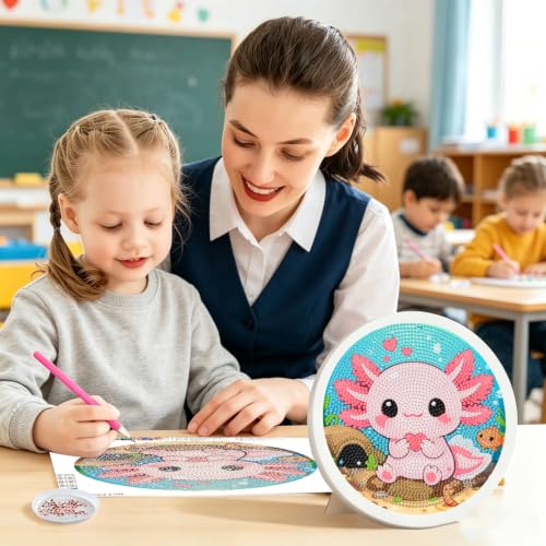 Arttoplus Axolotl Diamond Art Kits for Kids with Round Frame 8x8 inch - color: CC1126-US