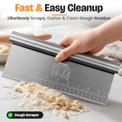 Bakerpan Stainless Steel Heavy Duty Dough Cutter, 3 Size Set - Metal Bench Scraper Kitchen Utensils, Chopper, Pizza and Pastry Cutter Tool, 10, 8, 6 Inch