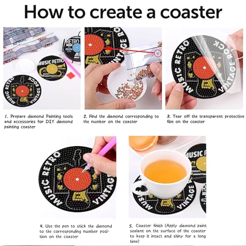 gganmtere 8 pcs Music Diamond Art Coasters with Holder,Musical Instrument Diamond Art Painting Coasters,5D DIY Full Drill Adult Diamond Paintings Set - color: Jxbd99