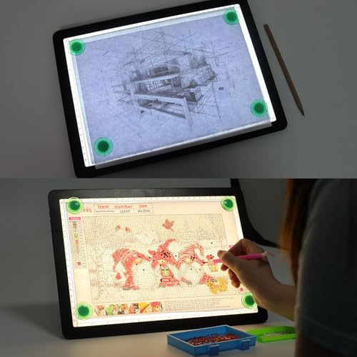 Zocelight Rechargeable A4 Light Pad with Built-in Stand & Bag,Super Bright Magnetic Light Box For Tracing,Wireless Diamond Art Light Board with Side Buttons, Light Table for Diamond Painting,Sketching - size: A4 with Stand & Bag