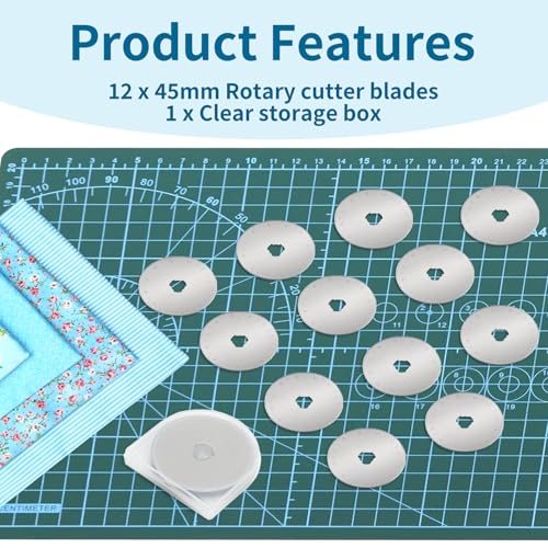 12 pcs 45mm Rotary Cutter Blades,Replacement Rotary Blade for Arts Crafts Quilting Scrapbooking Sewing Fabric Cutting,Arts & Crafts Farbric Paper Cutting Tool By XEKIGU