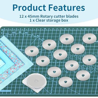 12 pcs 45mm Rotary Cutter Blades,Replacement Rotary Blade for Arts Crafts Quilting Scrapbooking Sewing Fabric Cutting,Arts & Crafts Farbric Paper Cutting Tool By XEKIGU