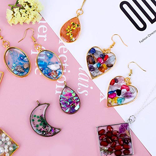 Shynek 60Pcs Hollow Frame Pendants - Resin Craft Bezels Jewelry Molds for Necklaces and Earrings Making Supplies