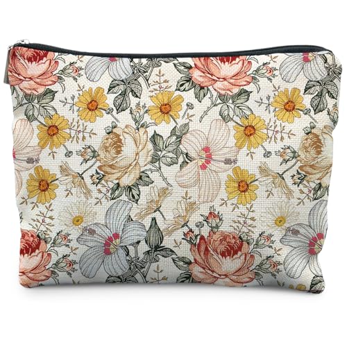 Floral Makeup Bag, Vintage Floral Pouch for Women, Aesthetic Makeup Bag, Flower Gifts for Women, Gifts for Flower Lovers, Colorful Garden Flowers Makeup Pouch - color: Colorful Garden Flowers