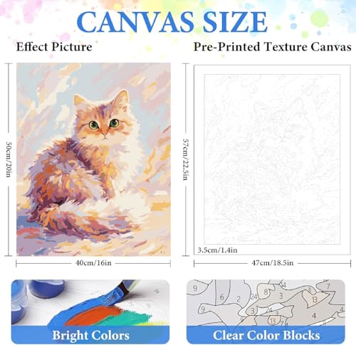ZRIZQ Paint by Numbers Kit for Adults Beginner Animal,Cat,16x20 - color: 16"X20"Rolled Canvas(Frameless)-Cute Cat