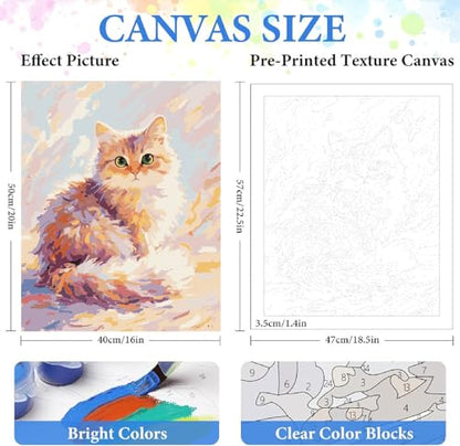 ZRIZQ Paint by Numbers Kit for Adults Beginner Animal,Cat,16x20 - color: 16"X20"Rolled Canvas(Frameless)-Cute Cat