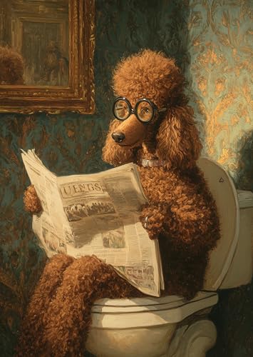 DDGEMART 5D Dog Diamond Painting Kit for Adults, Full Drill Funny Brown Poodle Reading Newspaper on Toilet, DIY Diamond Art Kit, Bathroom Wall Decor for Beginners, 12 x 16 Inch - color: Funny Poodle on Toilet