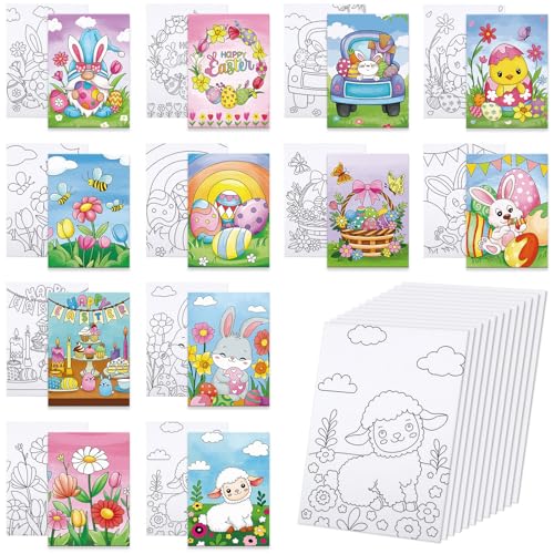 Anseal 12 Packs Pre Drawn Canvas to Paint, 5" X 7" Pre Printed Canvas for Kids, Pre Stretched Canvas Outline Painting Boards for Beginners, Students, Party Favor (Easter) - color: Easter