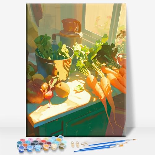 Aeontinity Farmhouse Kitchen Space Framed Canvas DIY Paint by Numbers Kit Bar Cafe Cave Home Room Wall Bathroom Porch Patio Decor Gift, 16 x 12 Inch - color: FARMHOUSE KITCHEN