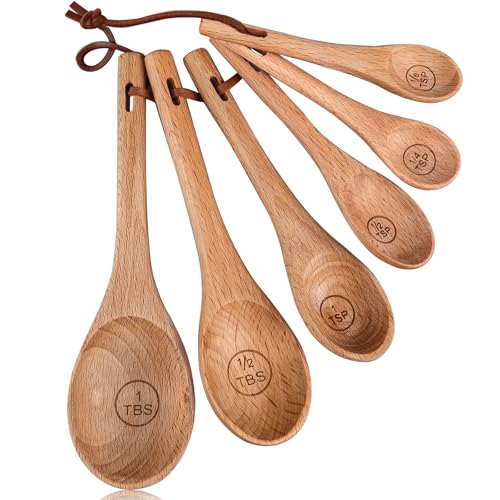 6pcs Measuring Spoons, Natural Beechwood, Gift Set | 1 tbsp, 1/2 tbsp, 1 tsp, 1/2 tsp, 1/4 tsp & 1/8 tsp, For Cooking Baking, Rustic Teaspoon Tablespoon, For Dry Ingredients - style: H - Measuring Spoons 6pcs