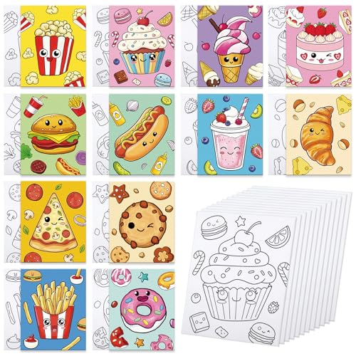 Louise Maelys 12 Pack Pre Drawn Canvas to Paint for Kids 8x10 Inch Snack | Snack Pre Drawn Canvas for Kids Bulk Pre-Stretched Cotton Canvases Painting Parties, Classrooms, Gifts and Beginners - color: Snack