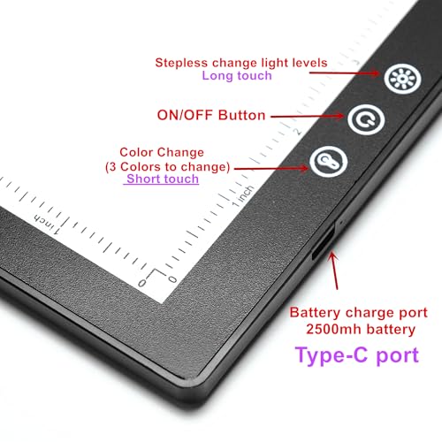 A3 Wireless Rechargeable Tracing Light Pad, 3-Colors & 8-Level Adjustable Brightness, 2500mAh Battery Powered Ultra-Thin Light Board with Foldable Stand for Diamond Art Painting - size: A3 Rechargable