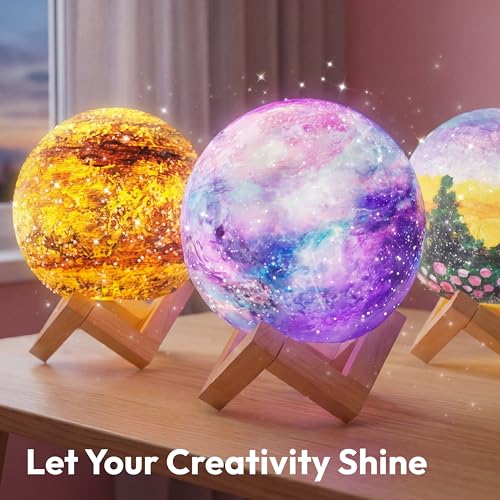 Klever Kits DIY 3D Moon Night Light, Paint Your Own Moon Lamp Kit Galaxy Lamp Arts and Crafts Kit, School Activities, Birthday Gifts for Kids Girls Boys - style: Moon