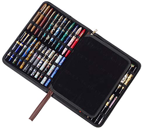 erofa 48 Fountain Pen Case, Rollerball Pen Holder PU Leather Bag Pouch Large Capacity for Your Collection - Brown - color: Brown-PU Leather