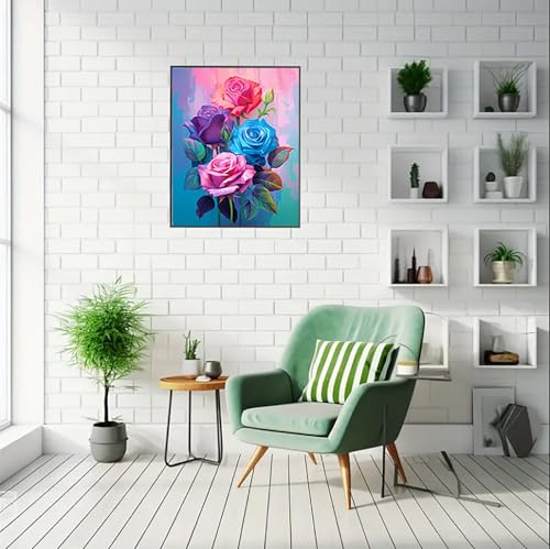 MaiMMaledy Paint by Numbers Kit for Adults Beginners Canvas Pictures with Framed Drawing Painting Acrylic Pigment with Wooden Triangle Easel Rose 8Wx12L inch - color: Rose, size: Rose 12x8inch