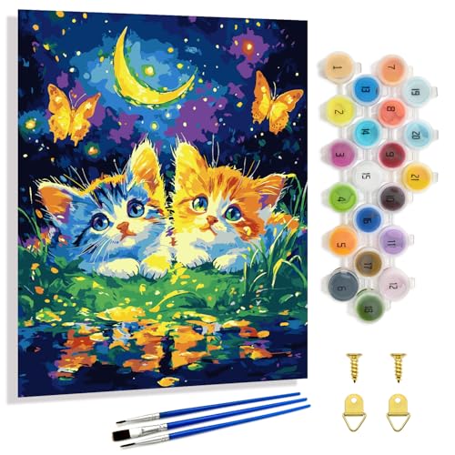 Yunnuo Cat Paint by Numbers Kit for Adults, 16X20 in | DIY Acrylic Painting, Starry Night Cat , Includes Acrylic Paint & Brushes, Home Decor Gift - color: A-002-two cats