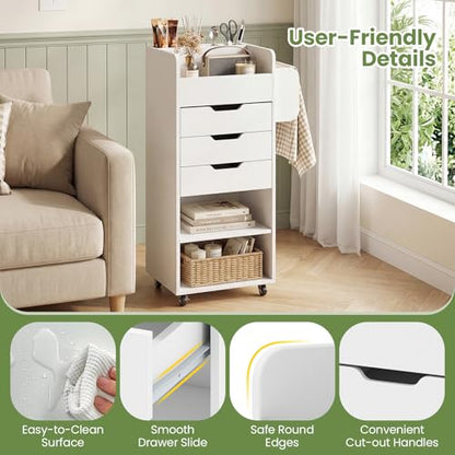 Giantex Craft Storage Cart - Utility Organizer Cart with 3 Drawers, 3 Shelves, 3 Slotted Compartments, 2 Rolling Rods, Crafting Sewing Cabinet on Wheels for Wrapping Paper Scrapbook Ribbon (White) - color: White