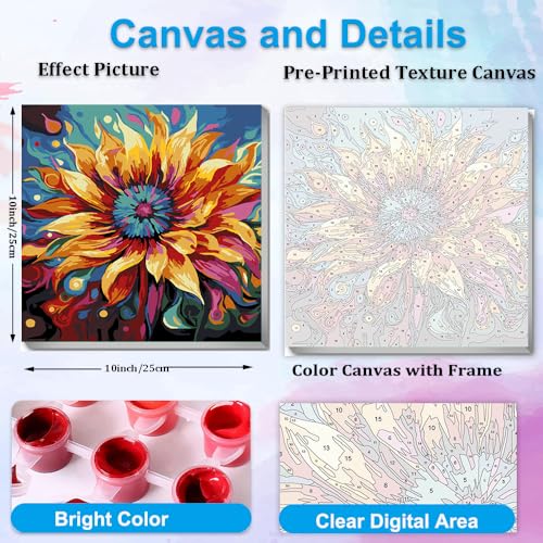 Artunion Framed Paint by Numbers Kit for Adults Beginners & Kids Ages 8-12,Blossom Flower Paint by Number with Frame, Floral Paint by Numbers Kit on Canvas 10 * 10 Inch Without Easel - color: ZXT-237-F