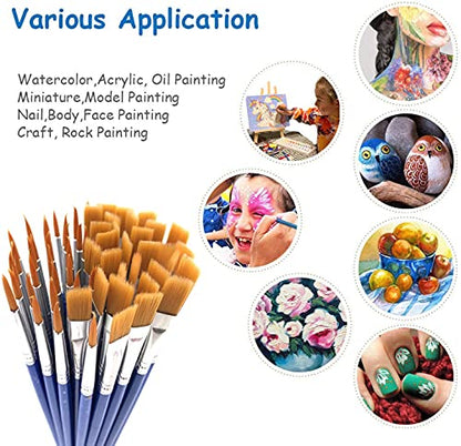 65Pcs Paint Brushes Palettes Set,60pcs Flat Round Paint Brush 5 PCS Paint Trays for Kid Classroom Crafts Small Paint Brushes Bulk for Acrylic Oil Watercolor Canvas Face Rock Painting Party Painting