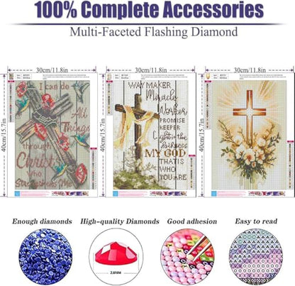 3 Pack Diamond Art Kits for Adults, Cross Diamond Painting Kit 11.8x15.7 in - color: 3 Pack Cross, size: 11.8x15.7in(30x40cm)