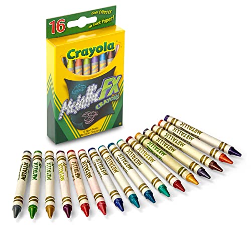 Crayola Metallic Crayons (16ct), Kids Crayons for Coloring and Drawing, Glitter, Shiny, and Unique Colors, Gift for Kids, Nontoxic, 3+