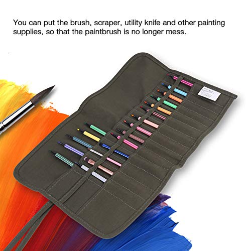 30-Slot Paint Brush Holder Roll Up Case Organizer, Canvas | Holder Storage Case Bag, Pockets Carry Pouch, Protect Artist Acrylic Oil Watercolor Paintbrushes, Store Pencils, Pens Tools