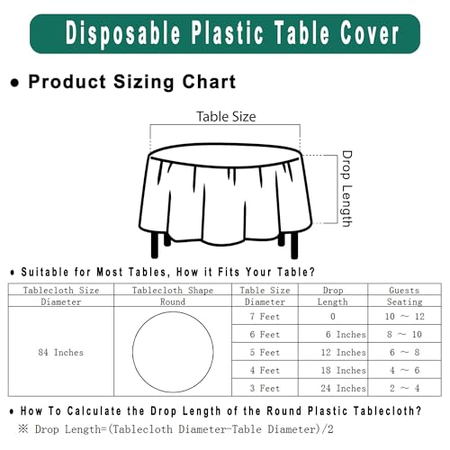 White Plastic Tablecloths 2 Pack Disposable Table Covers 84 Inch Circle Bridal Shower Party Tablecovers PEVA Solid Table Cloths for BBQ Picnic Birthday Wedding Banquet Parties 6 ft Round Table Use - color: G01 White