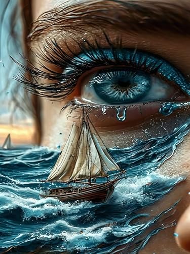 Diamond Painting Kits for Adults, Ocean Eye Diamond Art Kit 12x16In | 5D Full Round Drill Diamond Dots Kits Gem Arts DIY Crafts for Home Wall Deco Present - color: KM1145-1
