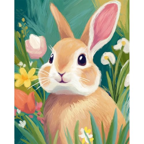 Natuyalo DIY Paint by Numbers Kit for Adults on Canvas, Rabbit and Flowers Painting Kit for Adults Beginner, Animals Acrylic Easy Paint by Number Kits for Home Wall Decor 16x20 inch - color: Color-09