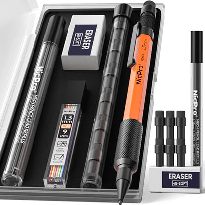 Nicpro MP2000 1.3mm Metal Mechanical Pencil Set with Case (Orange) - style: 1 Pack (Orange)