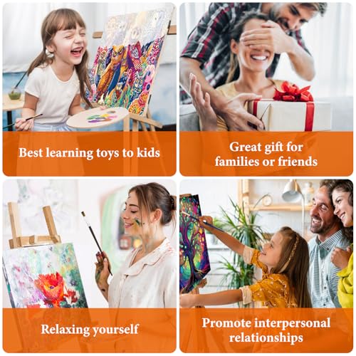4 Pack Framed Paint by Numbers Kit for Adults with Wooden Easel 8x12 Inch - color: FOP4P-12