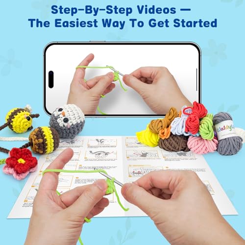 WaldyWop Crochet Kit for Beginners: 3 Animal Bookmarks Craft Kit,Women Gift - color: Animal Bookmarks