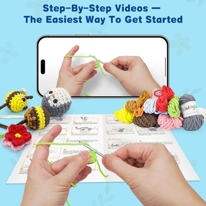 WaldyWop Crochet Kit for Beginners: 3 Animal Bookmarks Craft Kit,Women Gift - color: Animal Bookmarks