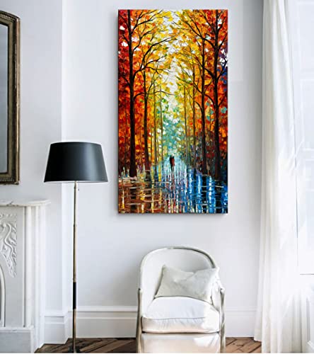 Art Hand-Painted Romantic Landscape Oil Painting Art Large Abstract Vertical Home wall Decorative Art Painting 48x24 Inch - color: Ts19