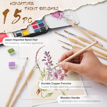 Golden Maple Detail Paint Brush Set, 15pcs Miniature Paint Brushes with Triangular Handles for Fine Detailing & Art Painting - Acrylic, Oil, Watercolors & Paint by Number, Models, Figurine, Craft - color: Wooden