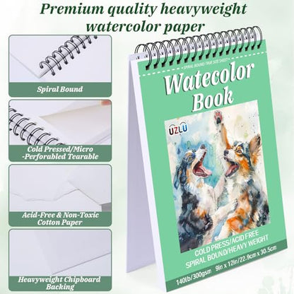 UZLU 6 Pack Watercolor Paper Pads, 9 x 12 Inch, 180 Sheets Total - size: 9x 12 in