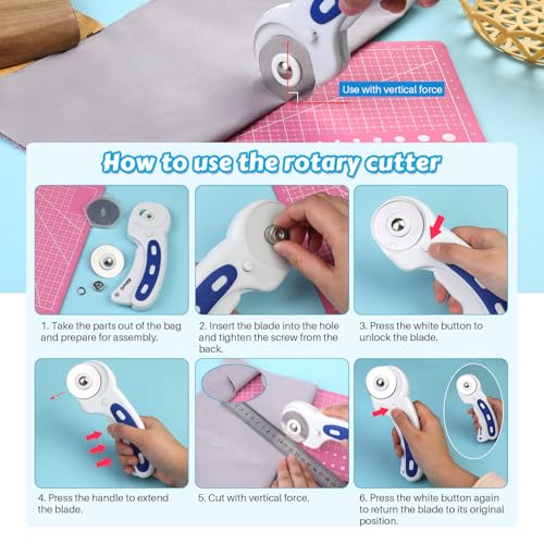 ZMAAGG Rotary Cutter Set, 5PCS 45mm Fabric Cutter, A5 Cutting Mat