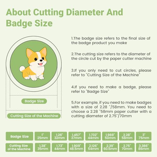 1.26"/32mm Button Paper Cutter, 1.73”/44mm Diameter Circle Cutter Circle Punch, 44mmGraphics Punch Cutter, 44mm Die Cut Machine for 1.26"/32mm Mode Buttons Machine (1.73”/44mm Cutting Diameter)