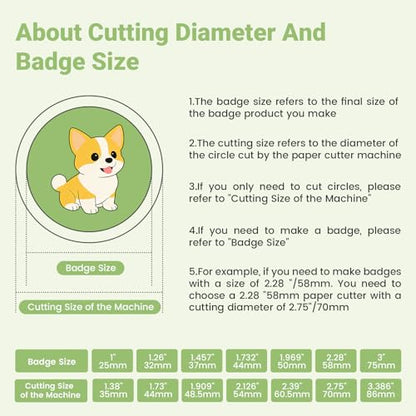 1.26"/32mm Button Paper Cutter, 1.73”/44mm Diameter Circle Cutter Circle Punch, 44mmGraphics Punch Cutter, 44mm Die Cut Machine for 1.26"/32mm Mode Buttons Machine (1.73”/44mm Cutting Diameter)