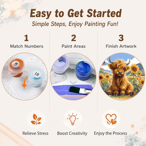 AUKELHJ Framed Paint by Numbers Kit for Adults, Highland Cow, 10x10 inch - color: 06-Cow