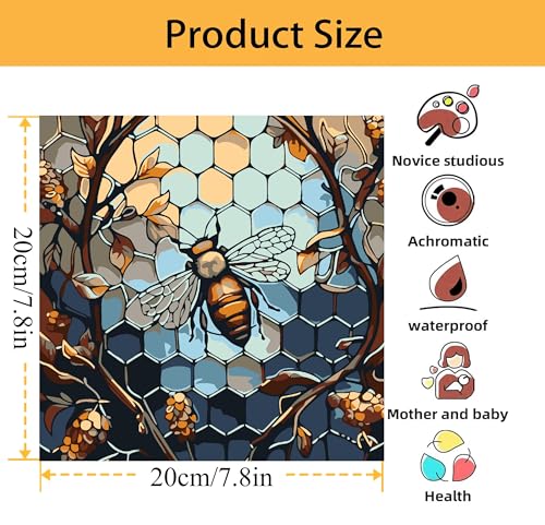 Mowana Paint by Numbers Kit for Adults Framed Canvas - with Wooden Easel, Adults' Paint-by-Number Kits Bee DIY Acrylic Oil Painting Kits Arts Crafts 7.8x7.8inch - color: Stained Glass Bee