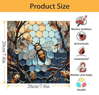 Mowana Paint by Numbers Kit for Adults Framed Canvas - with Wooden Easel, Adults' Paint-by-Number Kits Bee DIY Acrylic Oil Painting Kits Arts Crafts 7.8x7.8inch - color: Stained Glass Bee