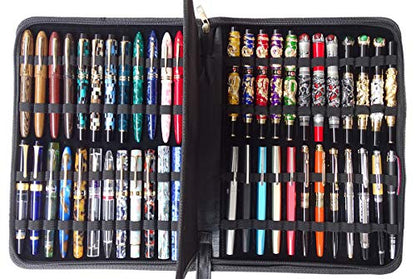 erofa 48 Fountain Pen Case PU Leather, Rollerball Pen Display Holder Bag, Pouch Large Capacity for your Collection - Black - color: Black-PU Leather