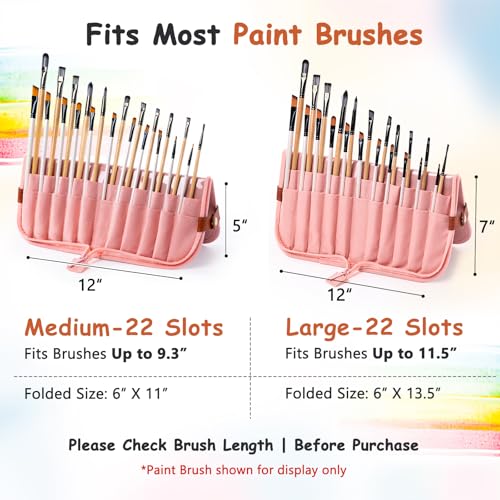 Paint Brush Holder Case for Artists with 22 Slots, Brush Organizer with Pop-Up Stand, Travel Paintbrush Storage Bag for Acrylic Oil Watercolor, Zippered Art Brush Cover (Brushes Not Included) - color: Pink, size: Medium 6*11"
