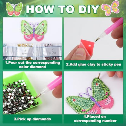 Labeol Arts and Crafts for Kids - Creat Your Own GEM Keychains-5D Diamond Painting by Numbers GEM Kits for Kids Girls Toddler Age 6-7 6-8 10-12 - style: butterfly