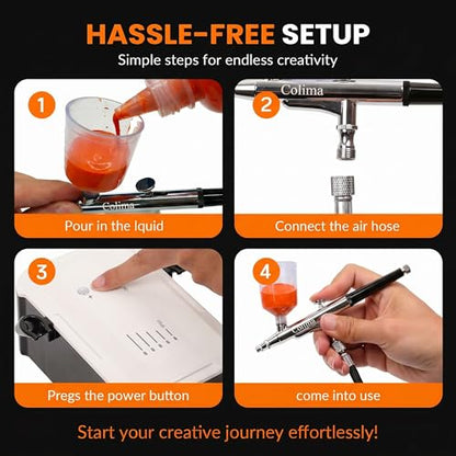 Colima Airbrush Kit with Air Compressor, 35 PSI 5 Pressure Levels Air Brush
