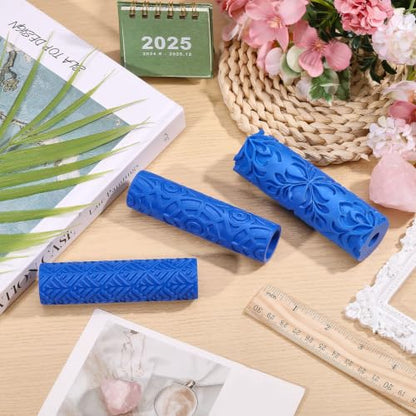 3Pcs 3Styles Polymer Clay Texture Roller Plastic Floral Embossed Pattern Handle Clay Texture Roller Pottery Tools for Pottery & Crafting Mixed Shapes Blue - color: Blue