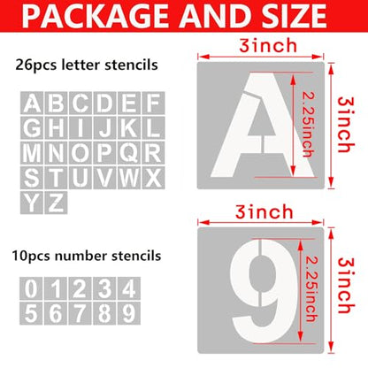 YEAJON 3 Inch Letter Stencils and Numbers, 36 Pcs Alphabet Art Craft Stencils, Reusable Plastic Templates for Wood, Wall, Fabric, Rock, Signage, DIY Art Projects - size: 3 Inch