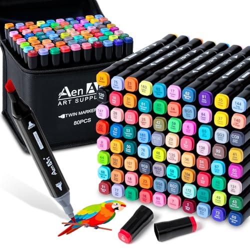 Alcohol Markers Set, 80 Color Dual Tip Art Drawing Markers, Artist Pens with Organizing Case for Adult Drawing Coloring Sketching - color: 80 Colors-Black Barrel